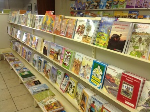 Books lining the shelves at NPH in Namibia's indigenous languages